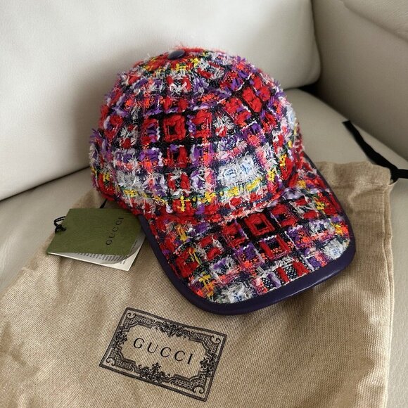 NWT Gucci Check Lamé Tweed Baseball Hat 'Multicolor SZ M - Picture 4 of 10